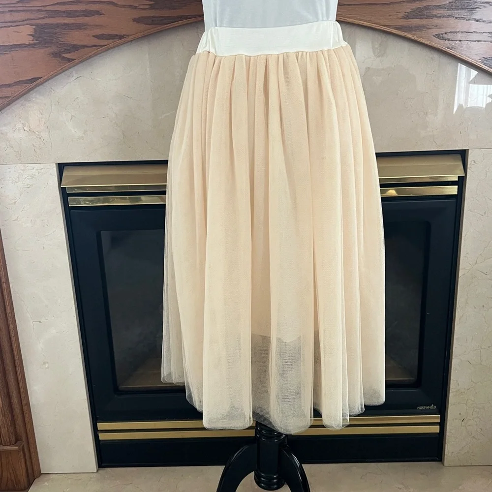 Baluoke Champagne Layered Midi Tulle Tutu‎ Skirt Size Small/Medium